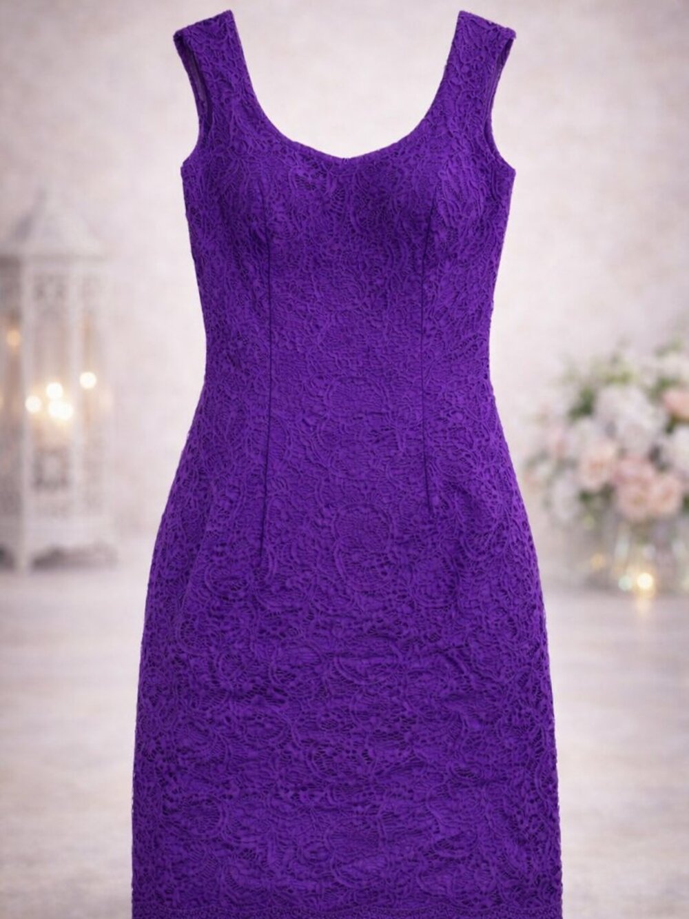 Aqua Purple Lace Sleeveless Dress Floral Bodycon Classic Cocktail Cottagecore